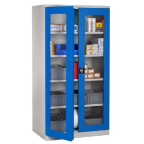 Armoire portes transparentes haute 4 étagères