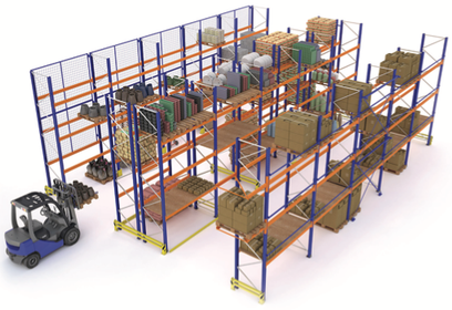 Vue 3D d'un ensemble de rayonnages à palettes Acti-Rack