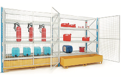 Rayonnage Acti-vol avec cage grillagée et bac de rétention
